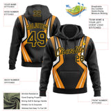 Custom Stitched Black Orange White-Gold 3D Pattern Design Sports Wear Pullover Sweatshirt Hoodie