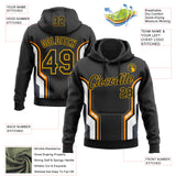 Custom Stitched Black Orange White-Gold 3D Pattern Design Sports Wear Pullover Sweatshirt Hoodie