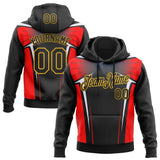 Custom Stitched Black Red White-Gold 3D Pattern Design Sports Wear Pullover Sweatshirt Hoodie