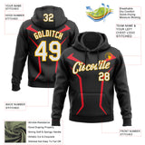 Custom Stitched Black White Red-Gold 3D Pattern Design Sports Wear Pullover Sweatshirt Hoodie