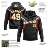 Custom Stitched Black White Red-Gold 3D Pattern Design Sports Wear Pullover Sweatshirt Hoodie