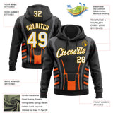 Custom Stitched Black White Gray Orange-Gold 3D Pattern Design Sports Wear Pullover Sweatshirt Hoodie