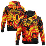 Custom Stitched Black Gold-Red 3D Pattern Design Flame Sports Pullover Sweatshirt Hoodie