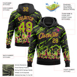 Custom Stitched Black Neon Green Hot Pink-White 3D Pattern Design Flame Sports Pullover Sweatshirt Hoodie