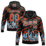 Custom Stitched Black Orange Lakes Blue-White 3D Pattern Design Flame Sports Pullover Sweatshirt Hoodie
