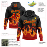 Custom Stitched Black Red-Yellow 3D Pattern Design Flame Sports Pullover Sweatshirt Hoodie