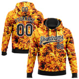 Custom Stitched Black Yellow-White 3D Pattern Design Flame Sports Pullover Sweatshirt Hoodie