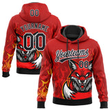 Custom Stitched Red Black Yellow-White 3D Pattern Design Flame Fox Sports Pullover Sweatshirt Hoodie