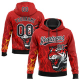 Custom Stitched Red Black Yellow-White 3D Pattern Design Flame Tiger Sports Pullover Sweatshirt Hoodie