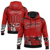 Custom Stitched Red Black-White 3D Graffiti Splash Street Art Sports Pullover Sweatshirt Hoodie