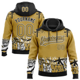 Custom Stitched Old Gold Black-White 3D Graffiti Splash Street Art Sports Pullover Sweatshirt Hoodie