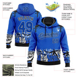 Custom Stitched Thunder Blue Black-White 3D Graffiti Splash Street Art Sports Pullover Sweatshirt Hoodie