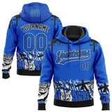 Custom Stitched Thunder Blue Black-White 3D Graffiti Splash Street Art Sports Pullover Sweatshirt Hoodie