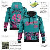 Custom Stitched Teal Pink Black-White 3D Graffiti Splash Street Art Sports Pullover Sweatshirt Hoodie