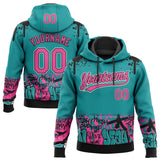 Custom Stitched Teal Pink Black-White 3D Graffiti Splash Street Art Sports Pullover Sweatshirt Hoodie