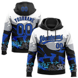 Custom Stitched Black Thunder Blue Gray-White 3D Graffiti Splash Street Art Sports Pullover Sweatshirt Hoodie