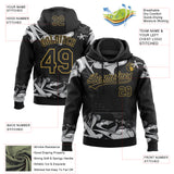 Custom Stitched Black Gray Old Gold-White 3D Graffiti Splash Street Art Sports Pullover Sweatshirt Hoodie