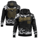 Custom Stitched Black Gray Old Gold-White 3D Graffiti Splash Street Art Sports Pullover Sweatshirt Hoodie