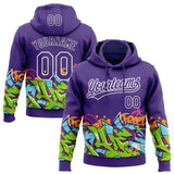 Custom Stitched Purple White 3D Graffiti Splash Street Art Sports Pullover Sweatshirt Hoodie