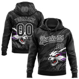 Custom Stitched Black Gray-White 3D Pattern Design Animal Wolf Sports Pullover Sweatshirt Hoodie