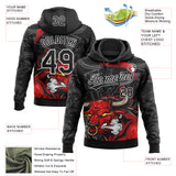 Custom Stitched Black Gray Red-White 3D Pattern Design Animal Bull Sports Pullover Sweatshirt Hoodie