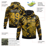 Custom Stitched Black Gold-White 3D Pattern Design Animal Eagle Sports Pullover Sweatshirt Hoodie