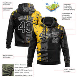Custom Stitched Black Yellow Gray-White 3D Pattern Design Splash Sports Pullover Sweatshirt Hoodie