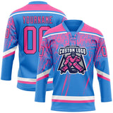 Custom Powder Blue Pink Navy-White 3D Splash Hockey Lace Neck Jersey