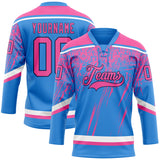 Custom Powder Blue Pink Navy-White 3D Splash Hockey Lace Neck Jersey