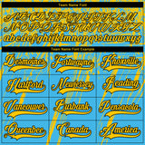 Custom Sky Blue Yellow Black-White 3D Splash Hockey Lace Neck Jersey