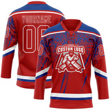 Custom Red Royal-White 3D Splash Hockey Lace Neck Jersey
