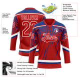 Custom Red Royal-White 3D Splash Hockey Lace Neck Jersey