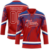 Custom Red Royal-White 3D Splash Hockey Lace Neck Jersey