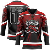 Custom Black Red-White 3D Splash Hockey Lace Neck Jersey