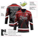 Custom Black Red-White 3D Splash Hockey Lace Neck Jersey