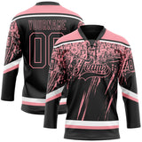 Custom Black Medium Pink-White 3D Splash Hockey Lace Neck Jersey
