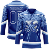 Custom Royal Light Blue-White 3D Splash Hockey Lace Neck Jersey