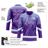 Custom Purple Light Blue-White 3D Splash Hockey Lace Neck Jersey