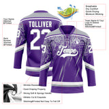 Custom Purple White-Gray 3D Splash Hockey Lace Neck Jersey