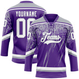 Custom Purple White-Gray 3D Splash Hockey Lace Neck Jersey