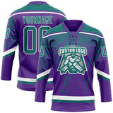 Custom Purple Teal-White 3D Splash Hockey Lace Neck Jersey