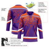Custom Purple Orange-White 3D Splash Hockey Lace Neck Jersey