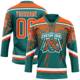 Custom Teal Orange-White 3D Splash Hockey Lace Neck Jersey