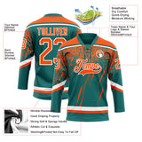 Custom Teal Orange-White 3D Splash Hockey Lace Neck Jersey