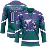 Custom Teal Purple-White 3D Splash Hockey Lace Neck Jersey