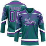 Custom Teal Purple-White 3D Splash Hockey Lace Neck Jersey