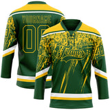 Custom Green Yellow-White 3D Splash Hockey Lace Neck Jersey