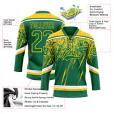 Custom Kelly Green Yellow-White 3D Splash Hockey Lace Neck Jersey