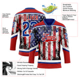 Custom Red Royal-White 3D American Flag Hockey Lace Neck Jersey