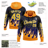 Custom Blue Yellow-White 3D Abstract Flame Sports Pullover Sweatshirt Hoodie